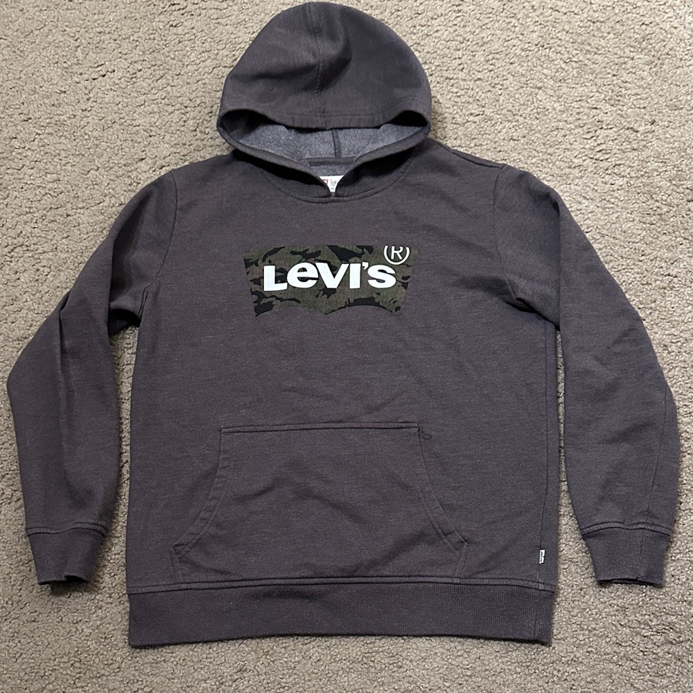 Levi’s Kids Boy Long Sleeve Camo Graphic Pullover Hoodie Charcoal Gray Size L